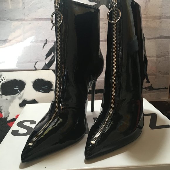 Schutz Kenia Black Patent Leather Booties - Picture 4 of 13